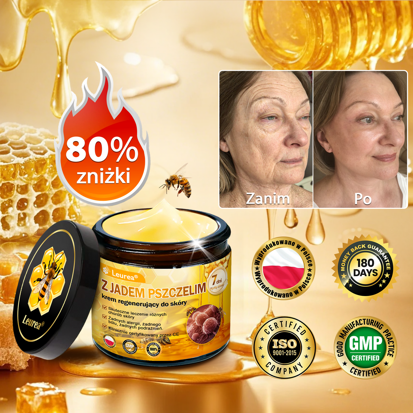 ⚡⚡Leurea® Krem z Jadem Pszczelim 🔥 Regeneracja skóry, redukcja zmarszczek i promienny wygląd – 50 ml