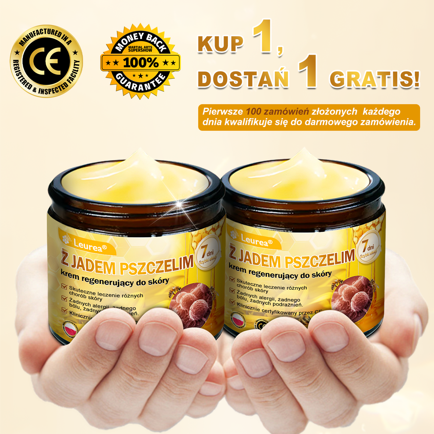 🔥Leurea® Krem z Jadem Pszczelim 🔥 Regeneracja skóry, redukcja zmarszczek i promienny wygląd – 50 ml