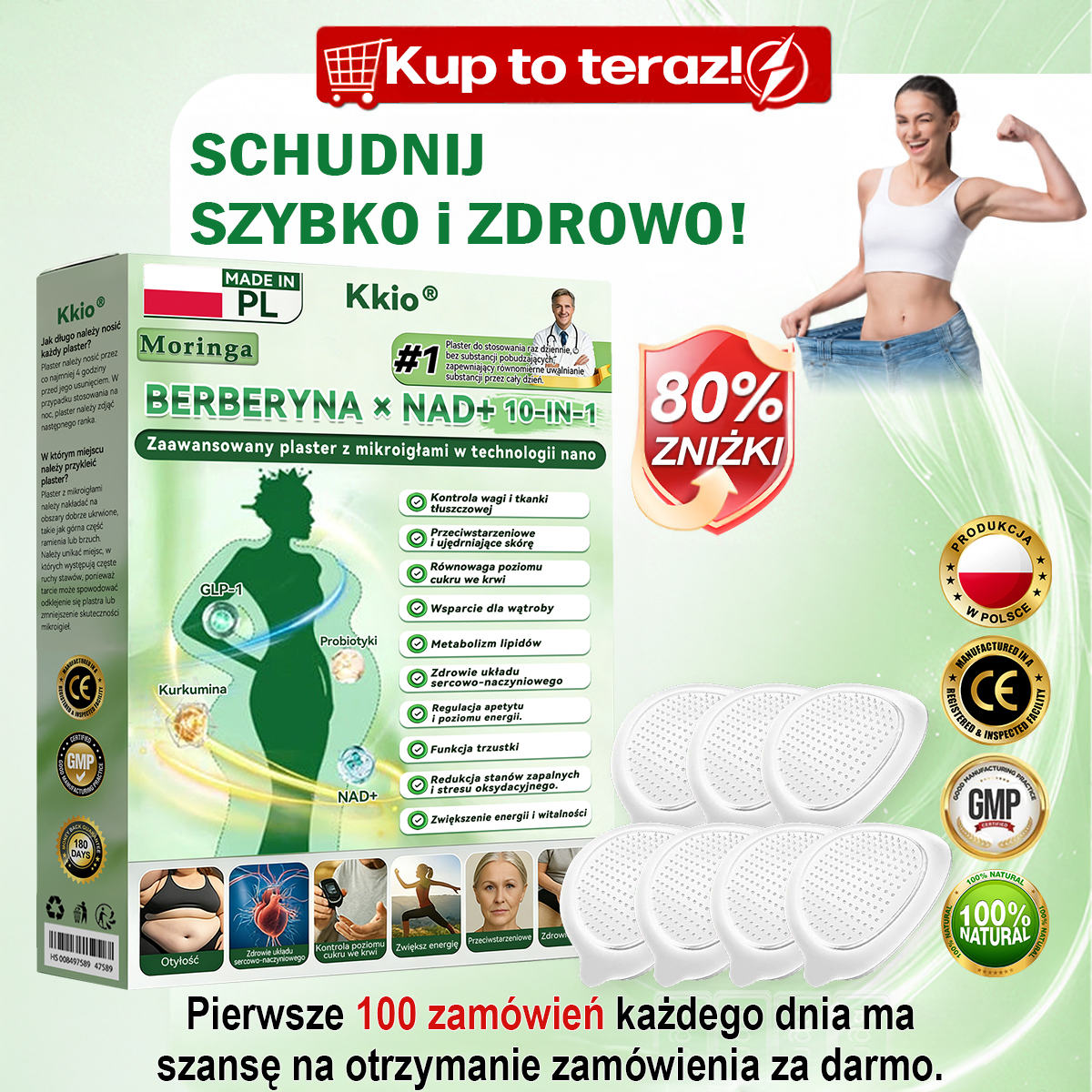 🔥🔥Polska oficjalny sklep | Kkio® Moringa·Berberyna × NAD+ 10 w 1 nano mikroigłowy plaster – codzienne stosowanie, widoczne efekty w ciągu 7 dni ✅ na wagę ciała, skórę, cukrzycę i zdrowie stawów 🗽