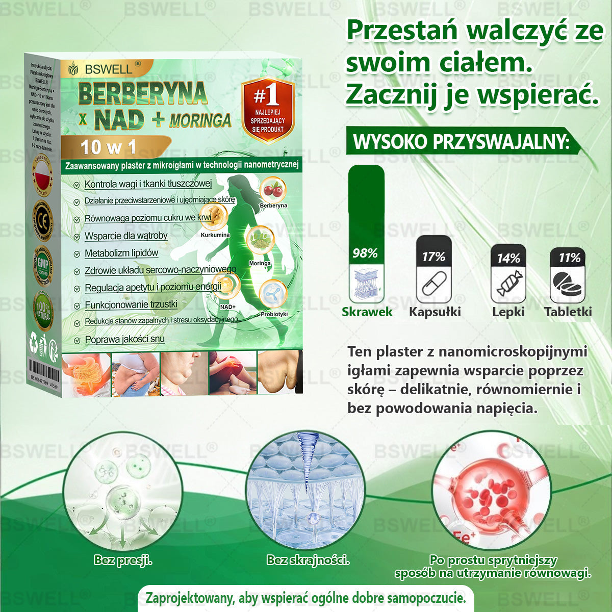 🔥🔥🔥BSWELL® Nano mikroigłowy plaster wyszczuplający (Raz dziennie, efekty już po 28 dniach ✅ Wspiera odchudzanie, serce, cukrzycę, sen, jelita, stawy i więcej.