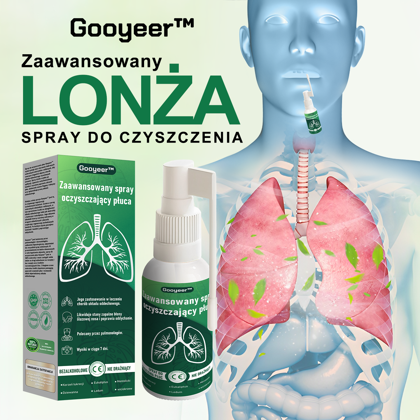 Gooyeer™ Zaawansowany spray do oczyszczania płuc✨ – zdrowe płuca, wsparcie odporności, detoksykacja i łatwiejsze oddychanie – Certyfikat CE