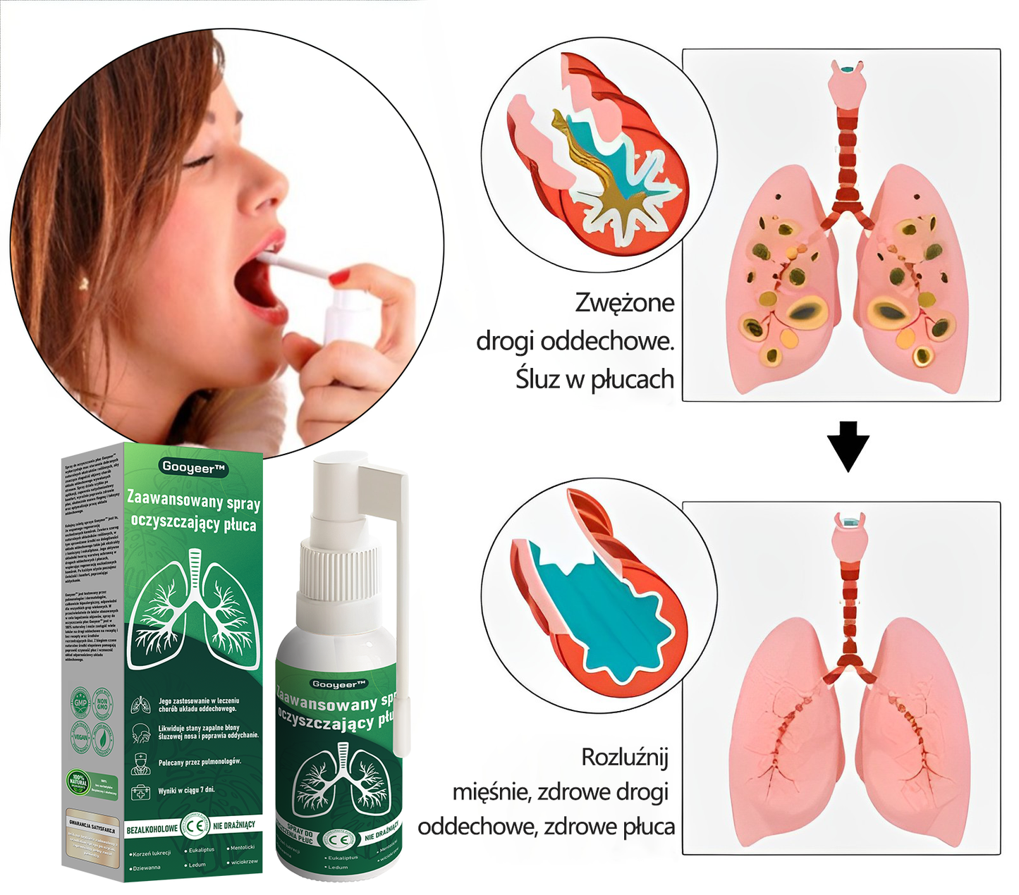 Gooyeer™ Zaawansowany spray do oczyszczania płuc✨ – zdrowe płuca, wsparcie odporności, detoksykacja i łatwiejsze oddychanie – Certyfikat CE