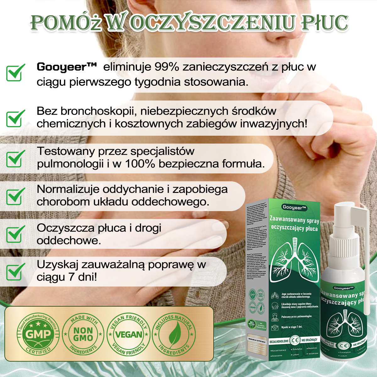 Gooyeer™ Zaawansowany spray do oczyszczania płuc✨ – zdrowe płuca, wsparcie odporności, detoksykacja i łatwiejsze oddychanie – Certyfikat CE